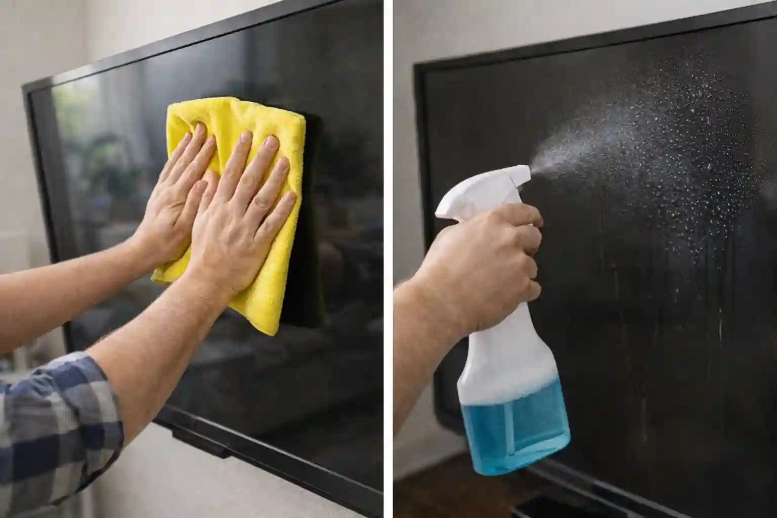 الضغط على شاشة التلفزيون أثناء تنظيفها